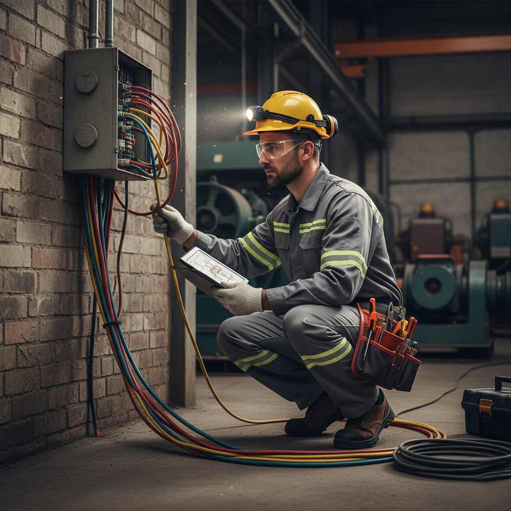 Électricien professionnel à Agadir intervenant sur un tableau électrique pour des travaux de contrôle et de maintenance