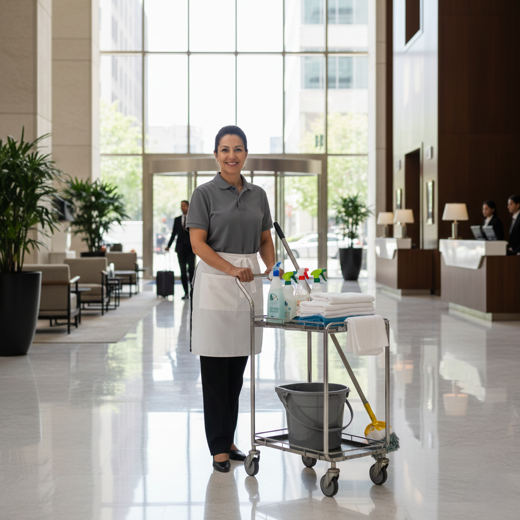 Femme de ménage à Casablanca nettoyant un espace professionnel