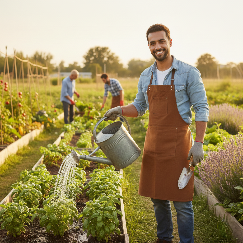 Jardinier qualifié à Casablanca arrosant les plantes et assurant l’entretien régulier d’un jardin.