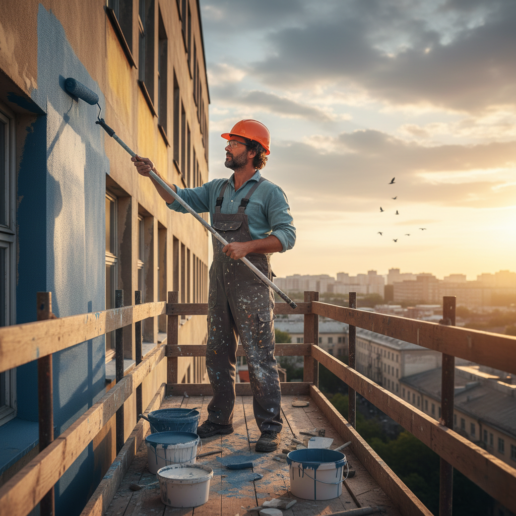 Peintre en bâtiment à Casablanca réalisant des travaux de peinture extérieure sur façade
