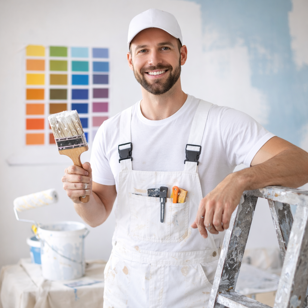 Peintre en bâtiment à Marrakech tenant un pinceau pour des travaux de peinture intérieure