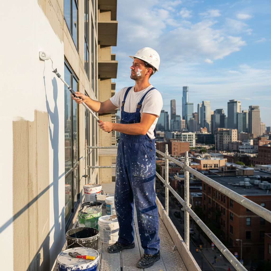 Peintre en bâtiment à Tanger réalisant des travaux de peinture de façade