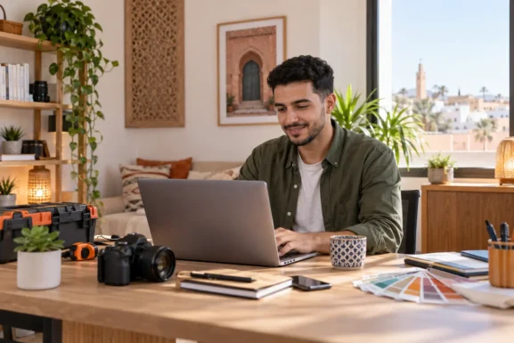 Professionnel marocain préparant son offre de services en ligne